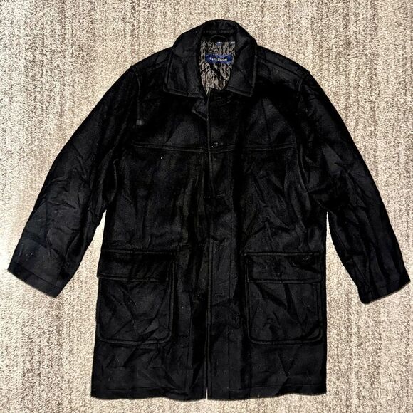 Club Room Men's Black Wool Blend Winter Pea Coat Jacket - Picture 1 of 10